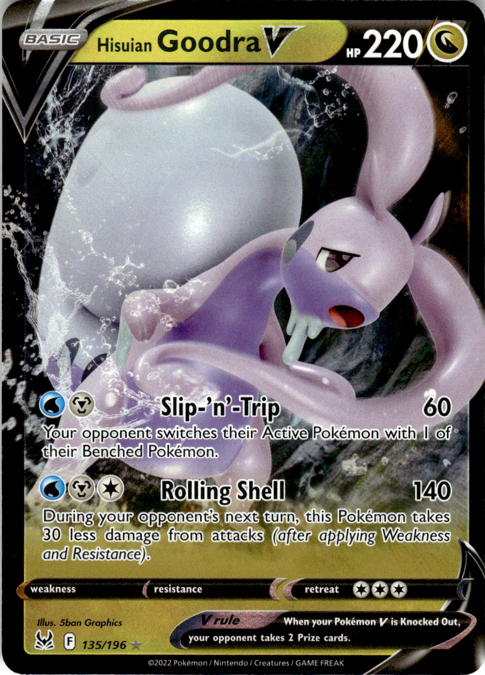 2022 POKEMON HISUIAN GOODRA V 135/196 HOLO V RARE LOST ORIGIN NEAR MINT
