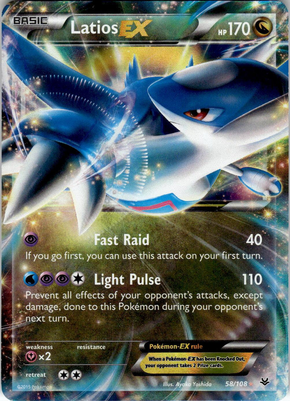 2015 POKEMON LATIOS EX 58/108 HOLO EX RARE ROARING SKIES LIGHTLY PLAYED