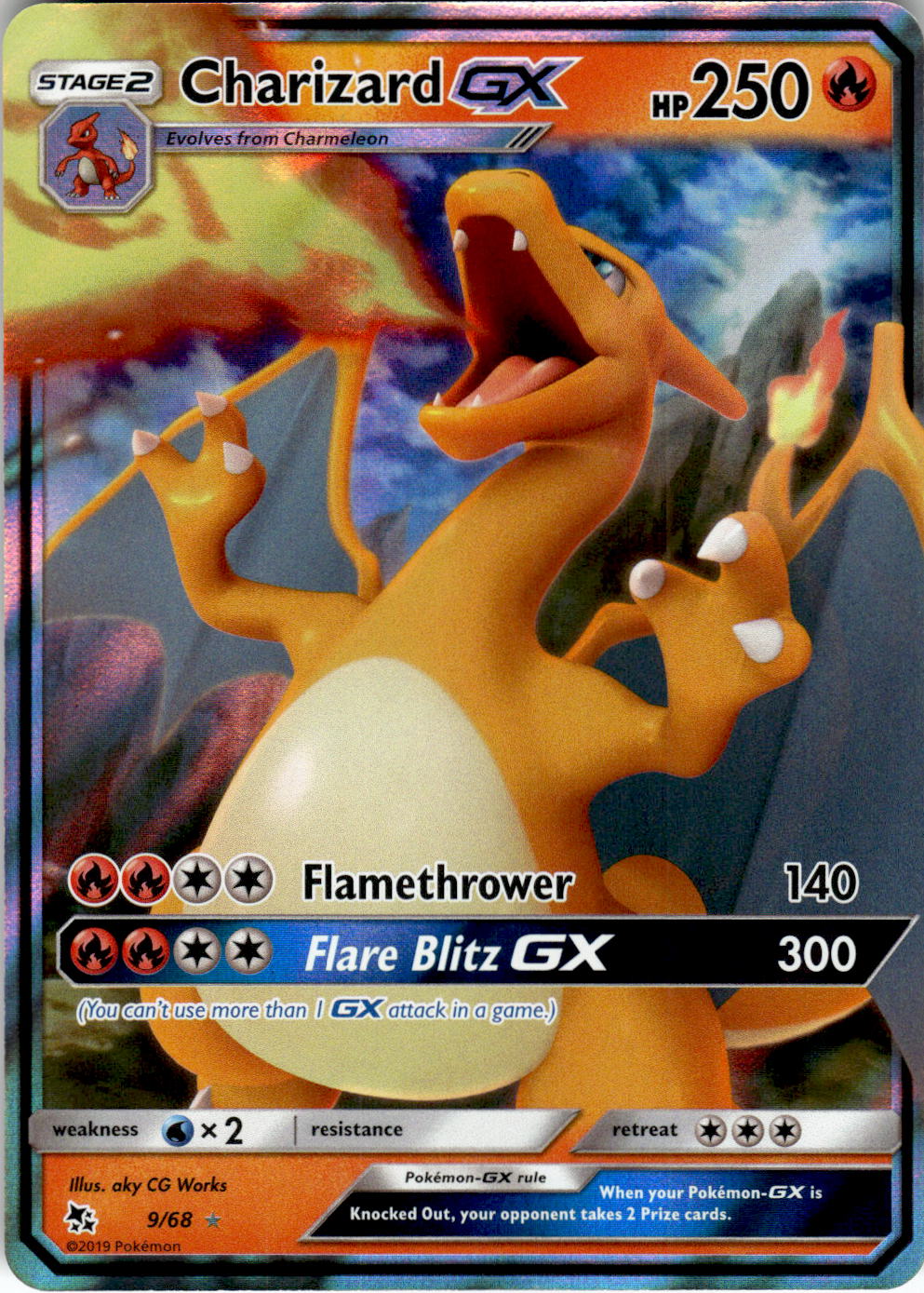 2019 POKEMON CHARIZARD GX 9/68 HOLO GX RARE HIDDEN FATES NEAR MINT