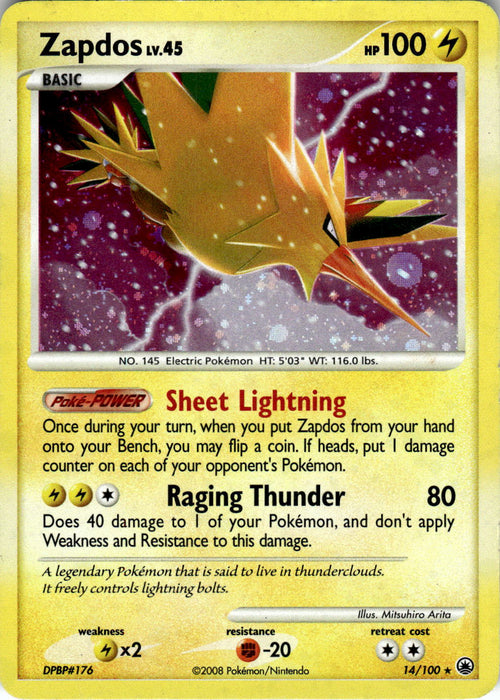 2008 POKEMON ZAPDOS 14/100 HOLO RARE MAJESTIC DAWN LIGHTLY PLAYED