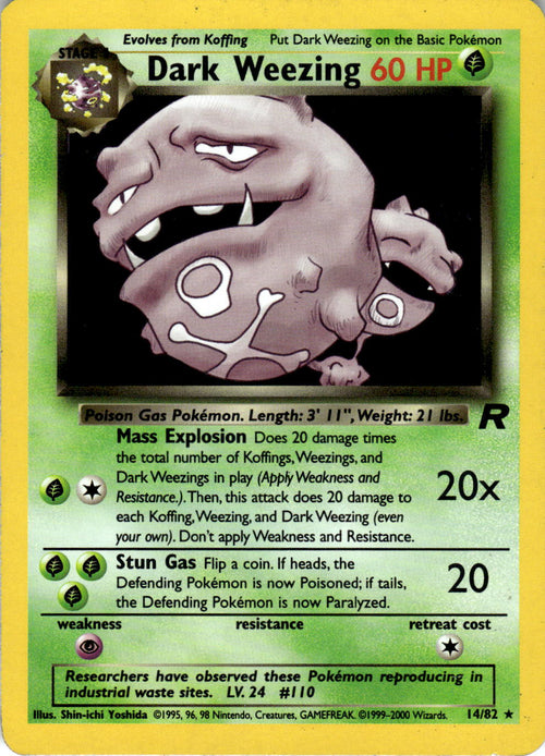 2000 POKEMON DARK WEEZING 14/82 RARE TEAM ROCKET UNLIMITED HOLO NEAR MINT