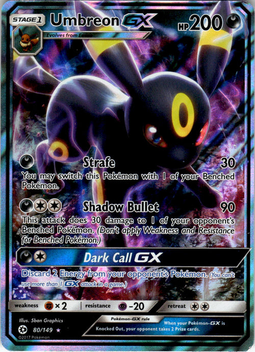 2017 POKEMON UMBREON GX 80/149 HOLO ULTRA RARE SM BASE SET NEAR MINT