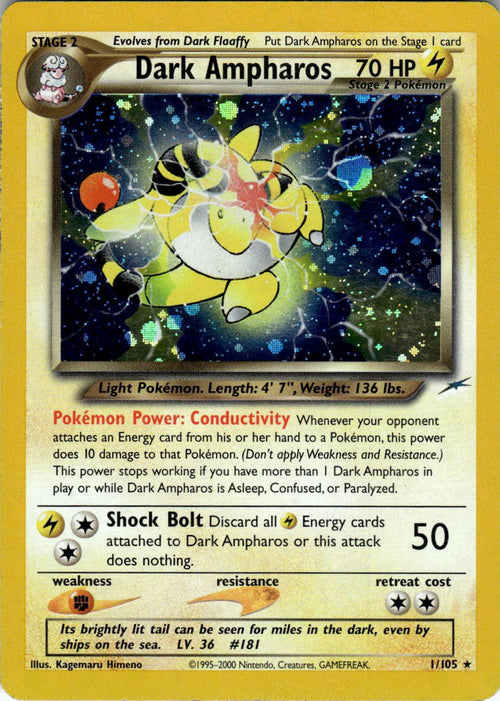 2002 POKEMON DARK AMPHAROS 1/105 RARE NEO DESTINY UNLIMITED HOLO NEAR MINT