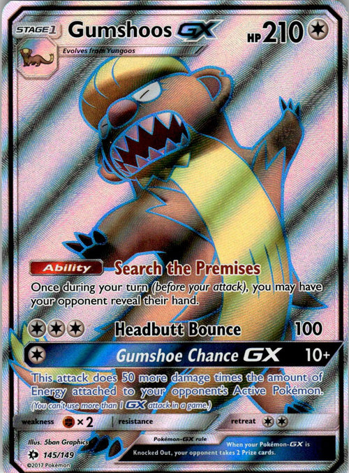 2017 POKEMON GUMSHOOS GX (FULL ART) 145/149 HOLO ULTRA RARE SM BASE SET NM
