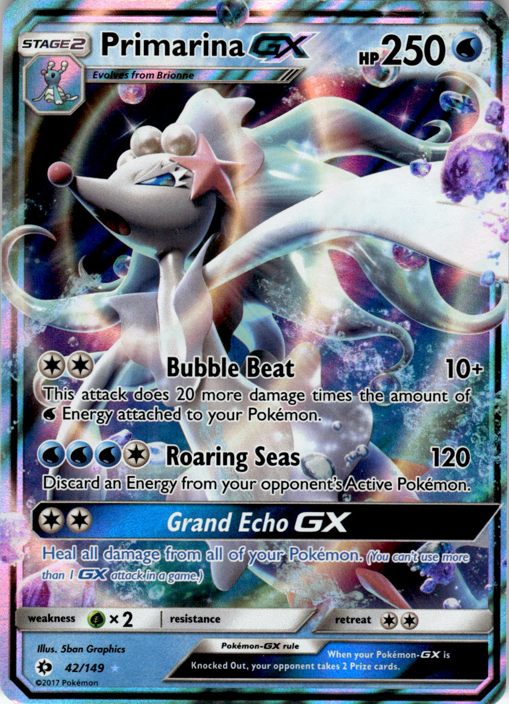 2017 POKEMON PRIMARINA GX 42/149 HOLO ULTRA RARE SM BASE SET NEAR MINT