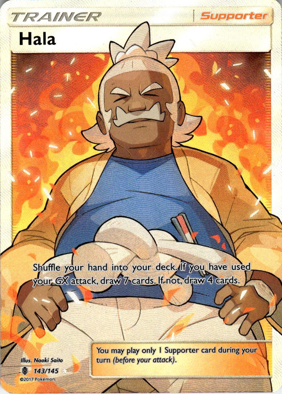2017 POKEMON HALA (FULL ART) 143/145 HOLO ULTRA RARE GUARDIANS RISING NEAR MINT