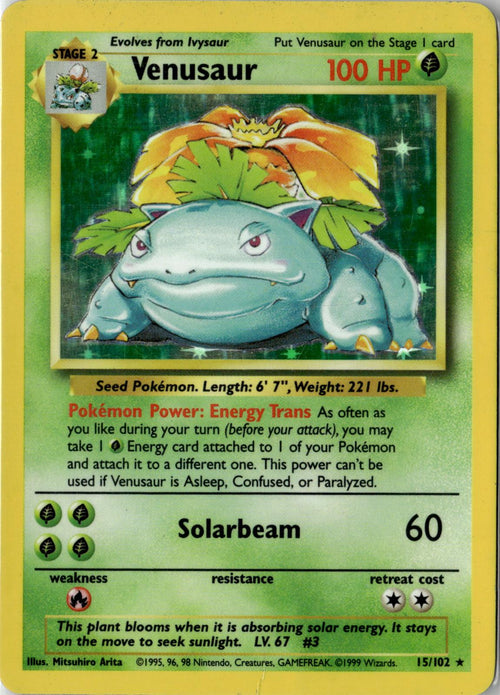 1999 POKEMON VENUSAUR 15/102 HOLO RARE BASE SET UNLIMITED MODERATELY PLAYED