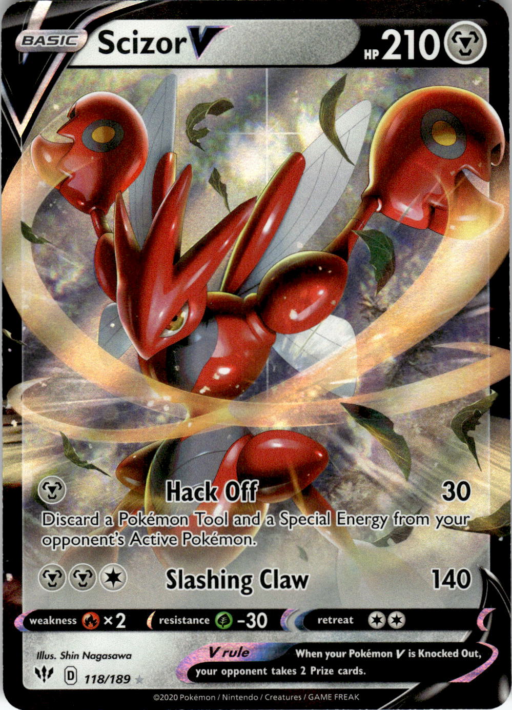 2020 POKEMON SCIZOR V 118/189 HOLO V RARE DARKNESS ABLAZE NEAR MINT