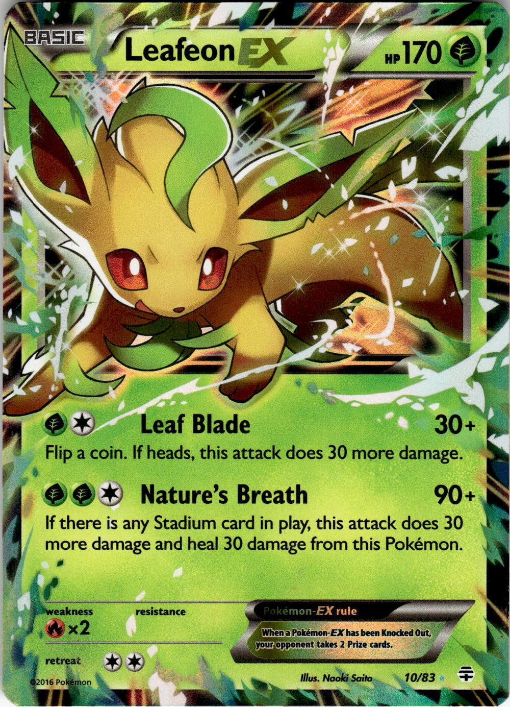 2016 POKEMON LEAFEON EX 10/83 HOLO EX RARE GENERATIONS NEAR MINT