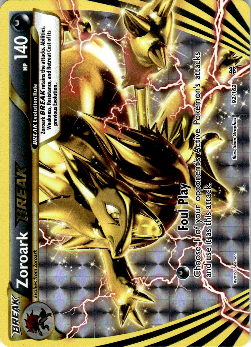 2015 POKEMON ZOROARK BREAK 92/162 BREAK RARE BREAKTHROUGH HOLO NEAR MINT