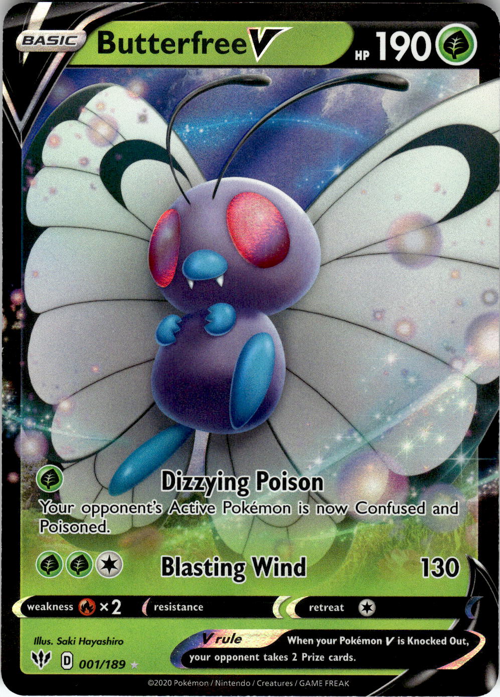 2020 POKEMON BUTTERFREE V 001/189 HOLO V RARE DARKNESS ABLAZE NEAR MINT