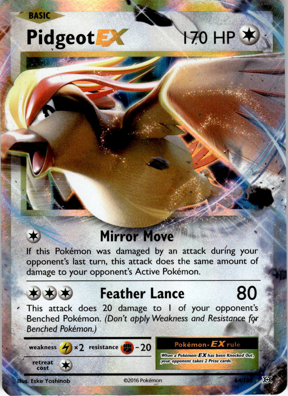 2016 POKEMON PIDGEOT EX 64/108 HOLO EX RARE EVOLUTIONS NEAR MINT