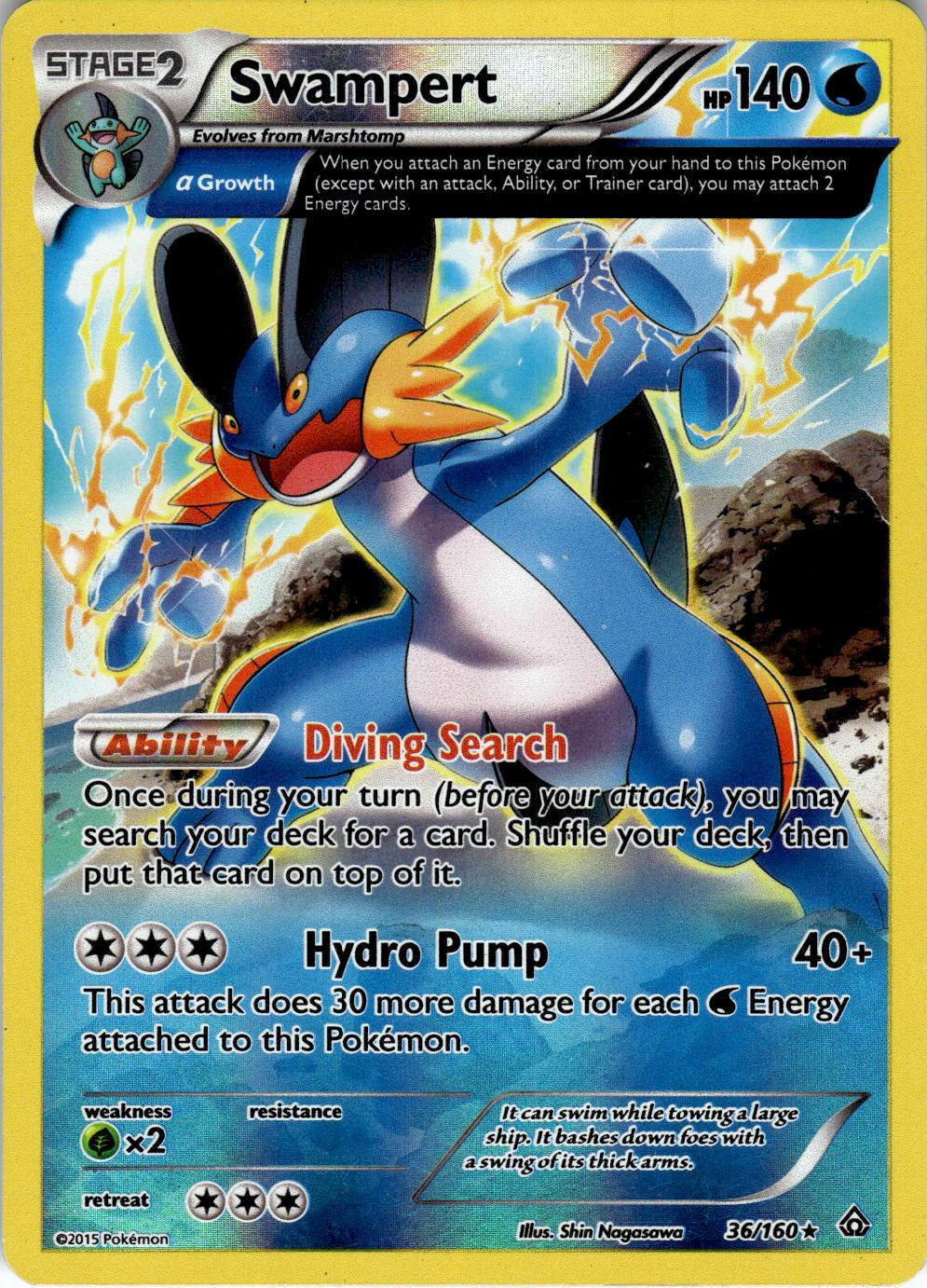 2015 POKEMON SWAMPERT 36/160 RARE PRIMAL CLASH REVERSE HOLO NEAR MINT
