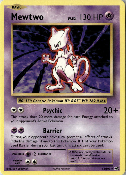 2016 POKEMON MEWTWO 51/108 RARE EVOLUTIONS LIGHTLY PLAYED