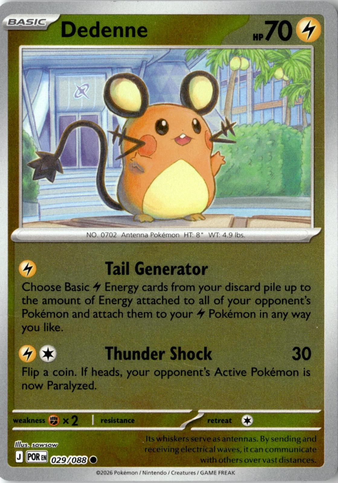 2026 POKEMON DEDENNE 029/088 COMMON PERFECT ORDER REVERSE HOLO NEAR MINT