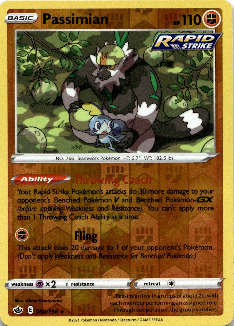 Passimian 088/198 Rare Chilling Reign Pokemon Reverse Holo Lightly Played