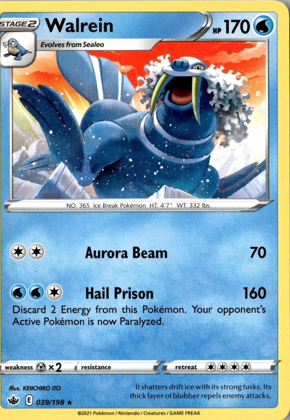 2021 POKEMON WALREIN 039/198 RARE CHILLING REIGN NEAR MINT