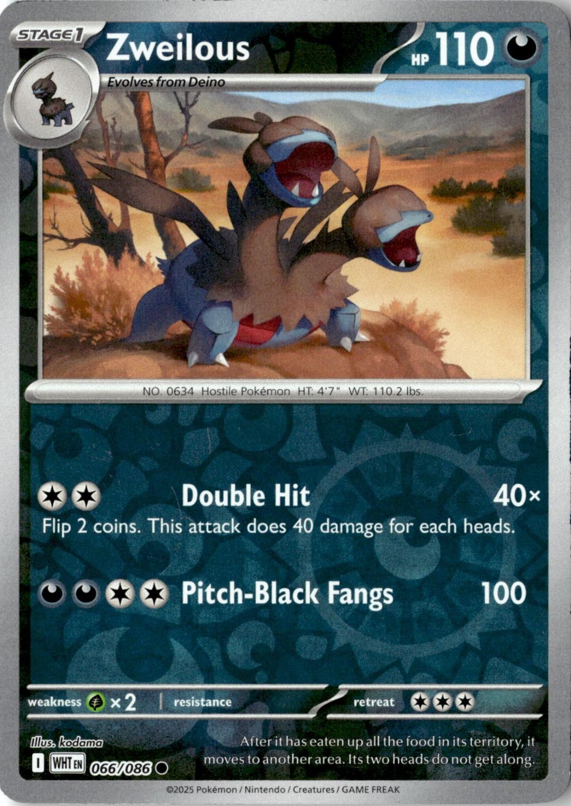 2025 POKEMON ZWEILOUS 066/086 COMMON WHITE FLARE REVERSE HOLO NEAR MINT