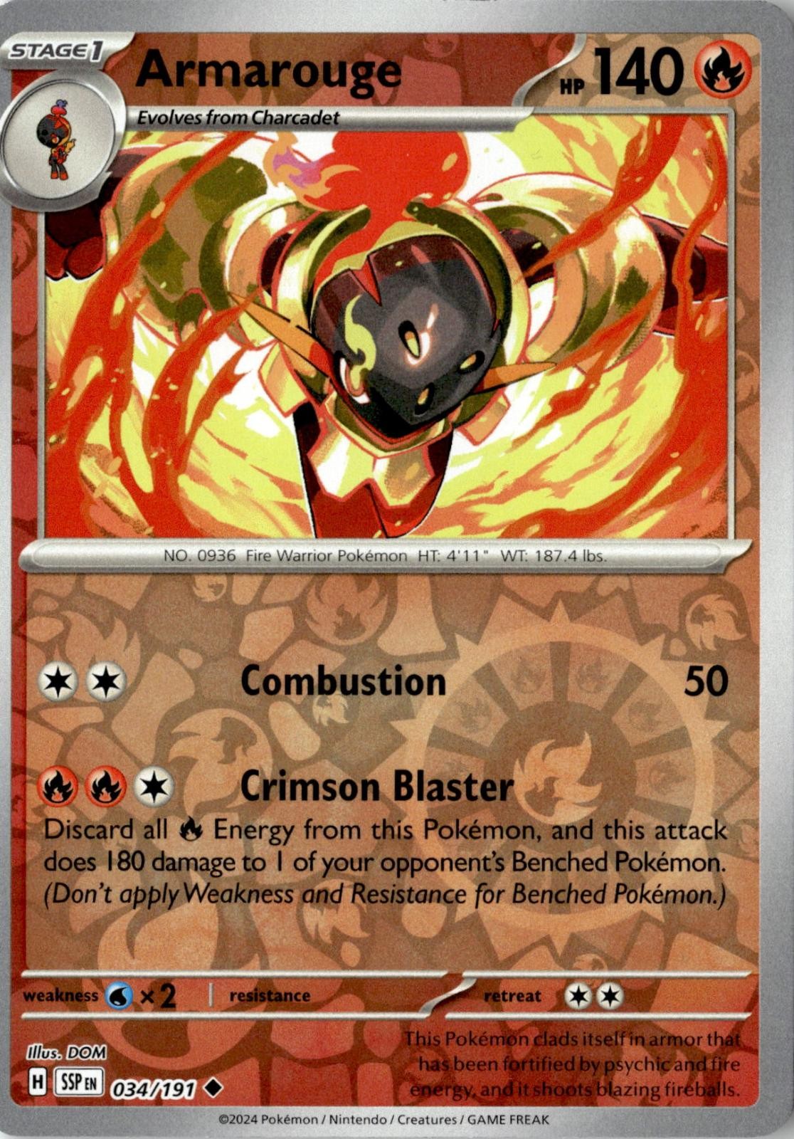 2024 POKEMON ARMAROUGE 034/191 UNCOMMON SURGING SPARKS REVERSE HOLO NEAR MINT