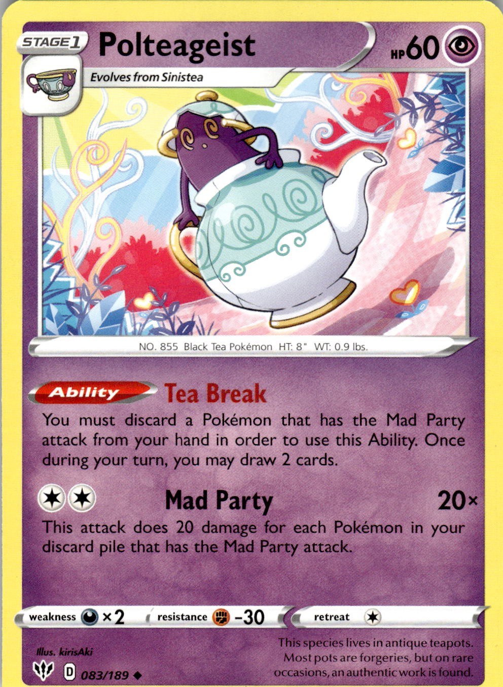 Polteageist 083/189 Uncommon Darkness Ablaze Pokemon Near Mint