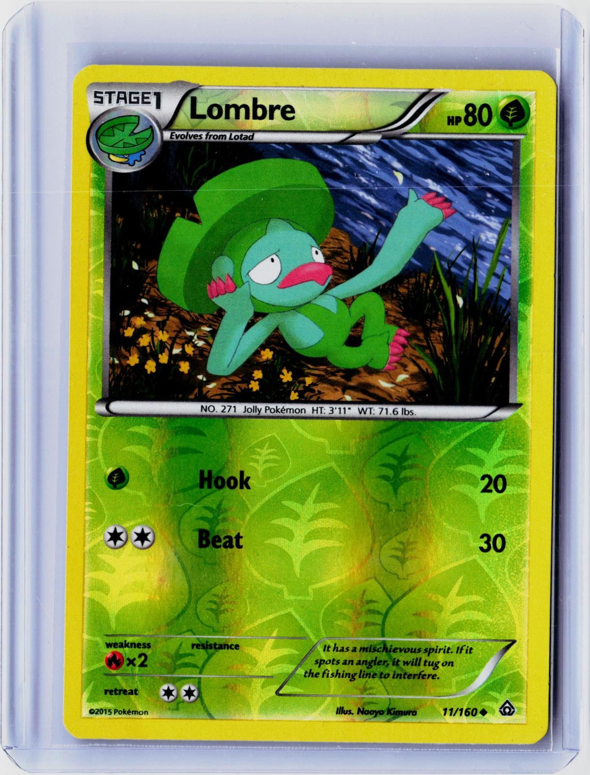 2015 POKEMON LOMBRE 11/160 UNCOMMON PRIMAL CLASH REVERSE HOLO NEAR MINT