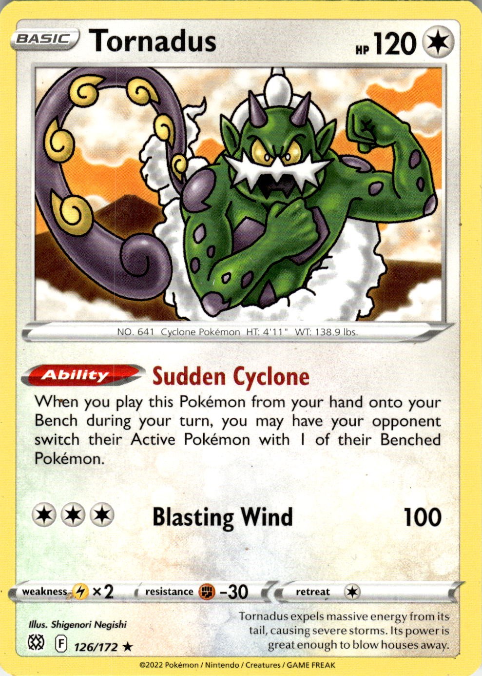 2022 POKEMON TORNADUS 126/172 RARE BRILLIANT STARS NEAR MINT