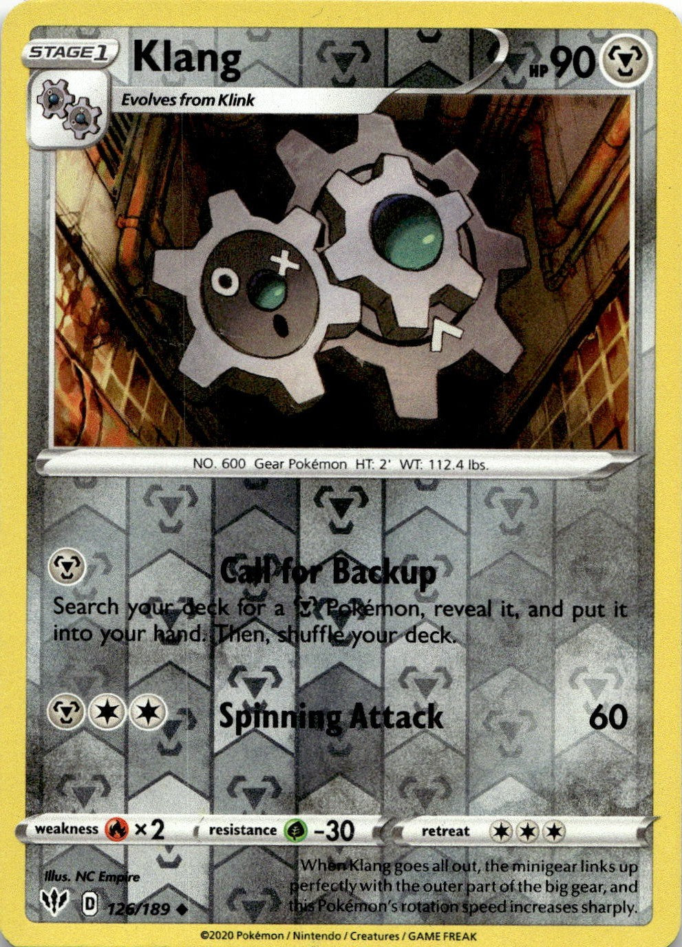Klang 126/189 Uncommon Darkness Ablaze Pokemon Reverse Holo Lightly Played