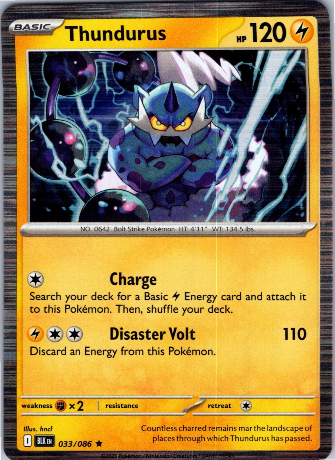 Thundurus 033/086 Holo Rare Black Bolt Pokemon Lightly Played