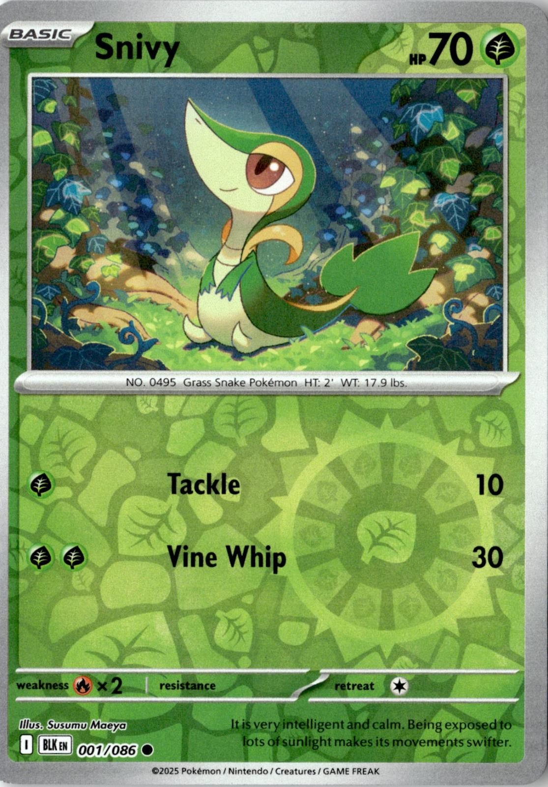 2025 POKEMON SNIVY 001/086 COMMON BLACK BOLT REVERSE HOLO NEAR MINT