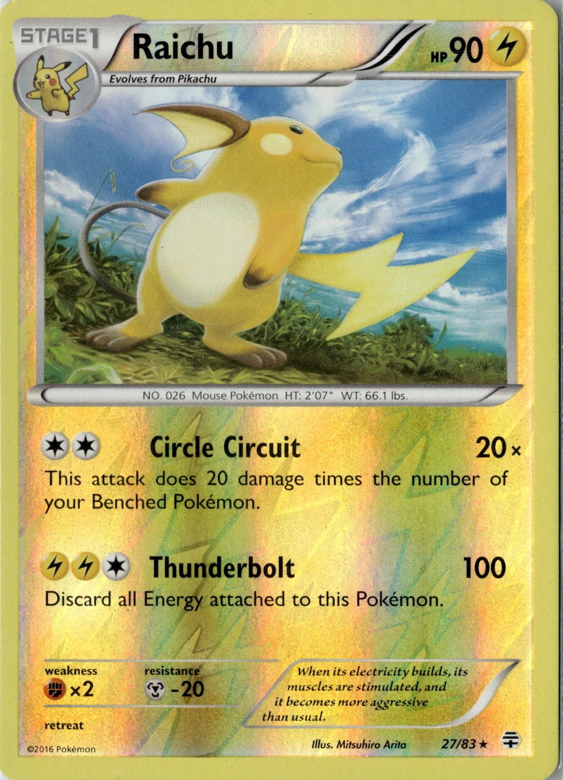 2016 POKEMON RAICHU 27/83 RARE GENERATIONS REVERSE HOLO NEAR MINT