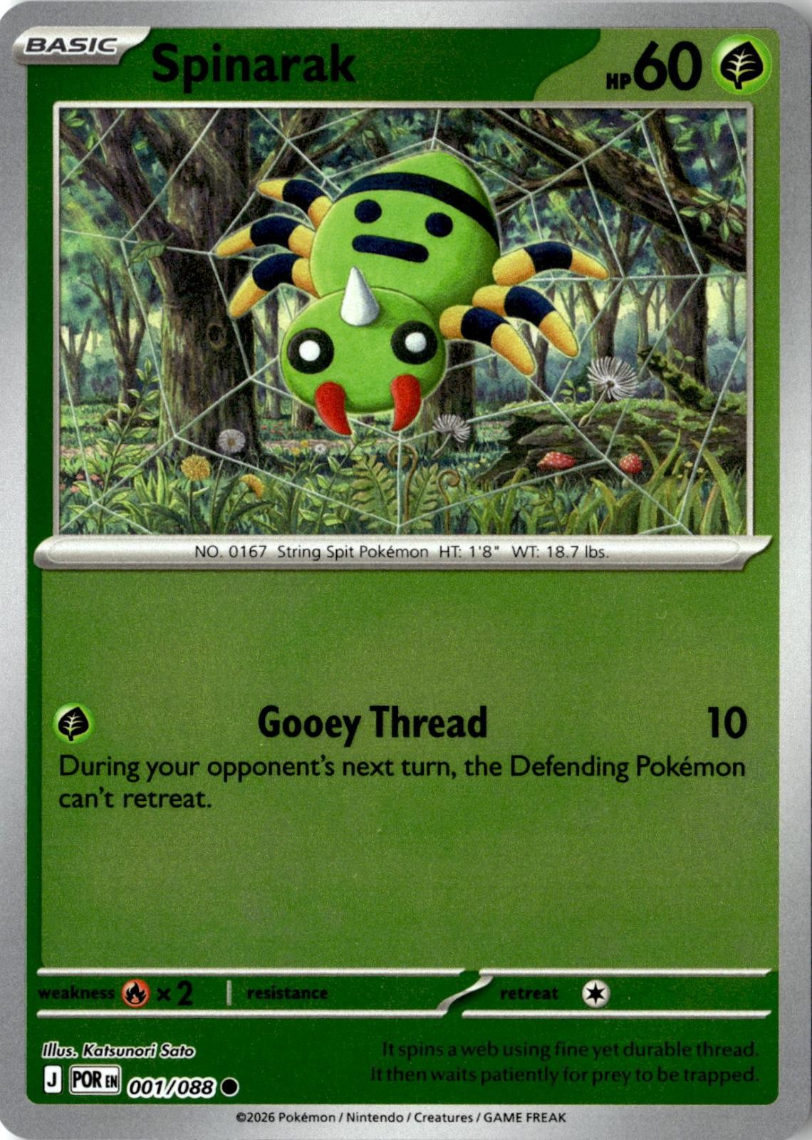 2026 POKEMON SPINARAK 001/088 COMMON PERFECT ORDER REVERSE HOLO NEAR MINT