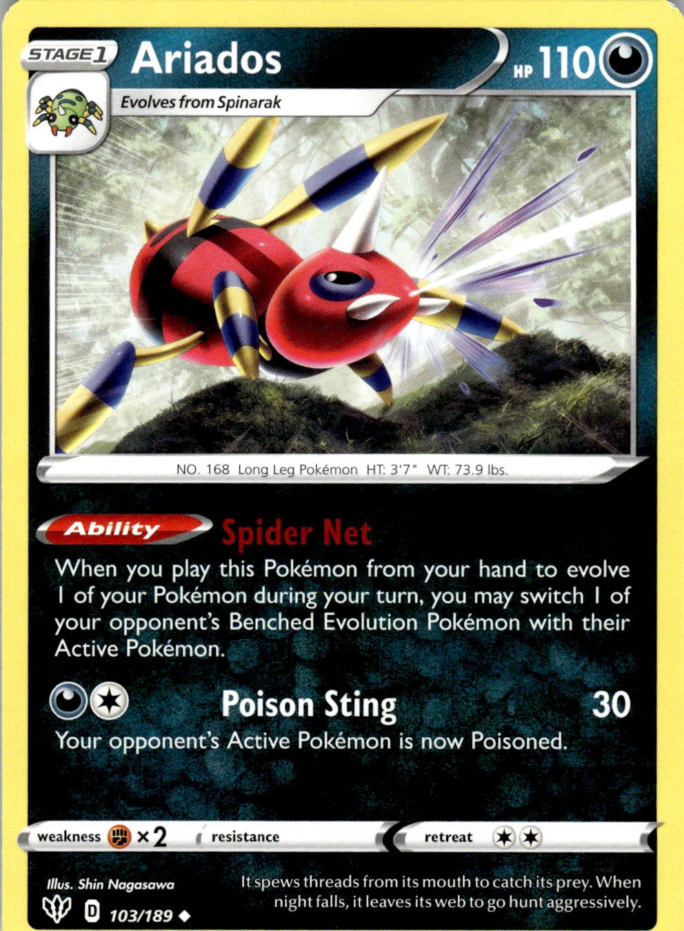 Ariados 103/189 Uncommon Darkness Ablaze Pokemon Near Mint