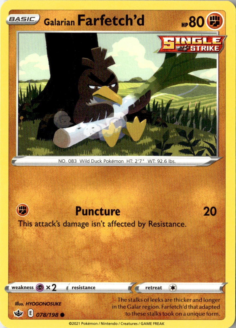 2021 POKEMON GALARIAN FARFETCH'D 078/198 COMMON CHILLING REIGN NEAR MINT
