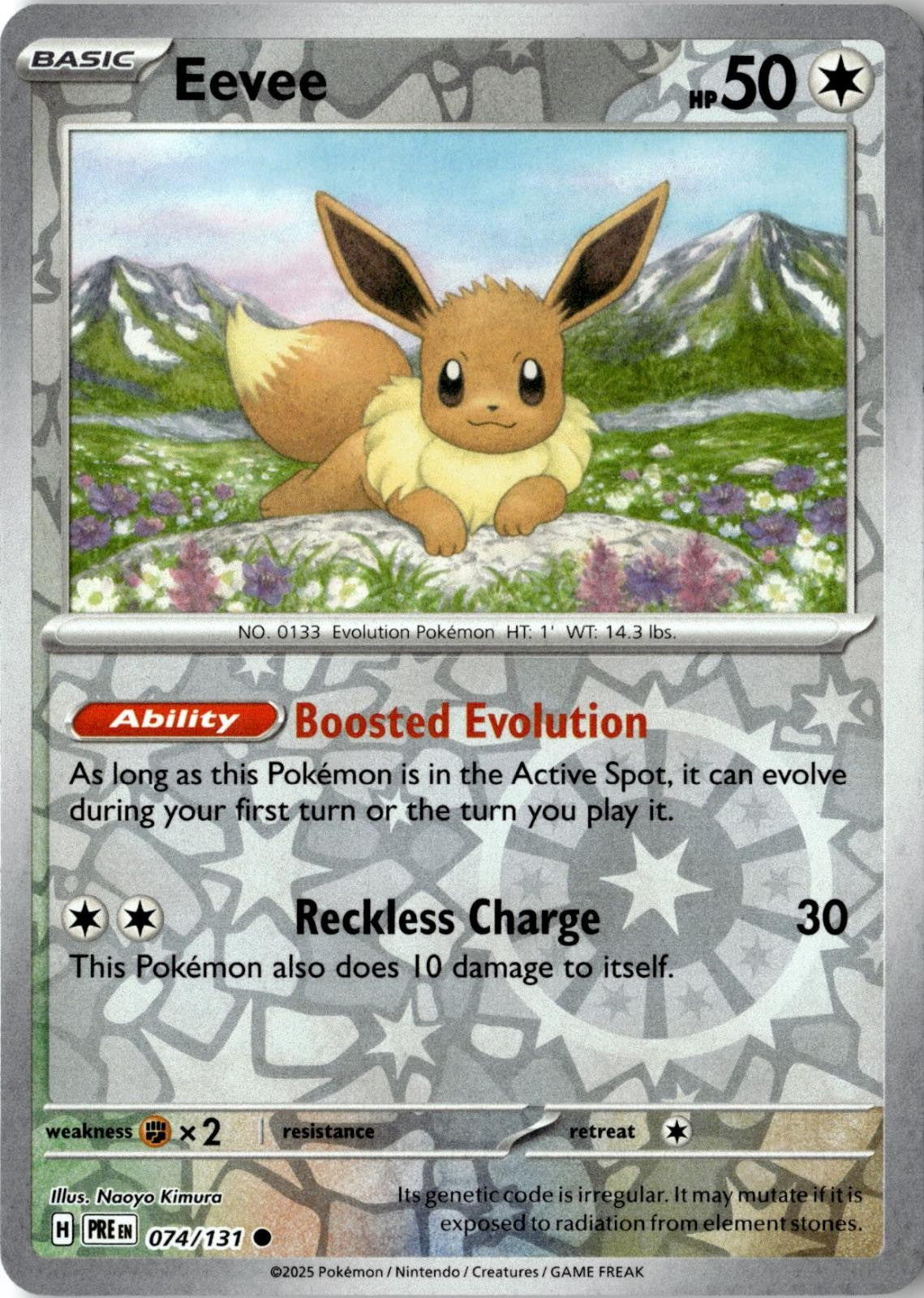 2025 POKEMON EEVEE 074/131 COMMON PRISMATIC EVOLUTIONS REVERSE HOLO NEAR MINT