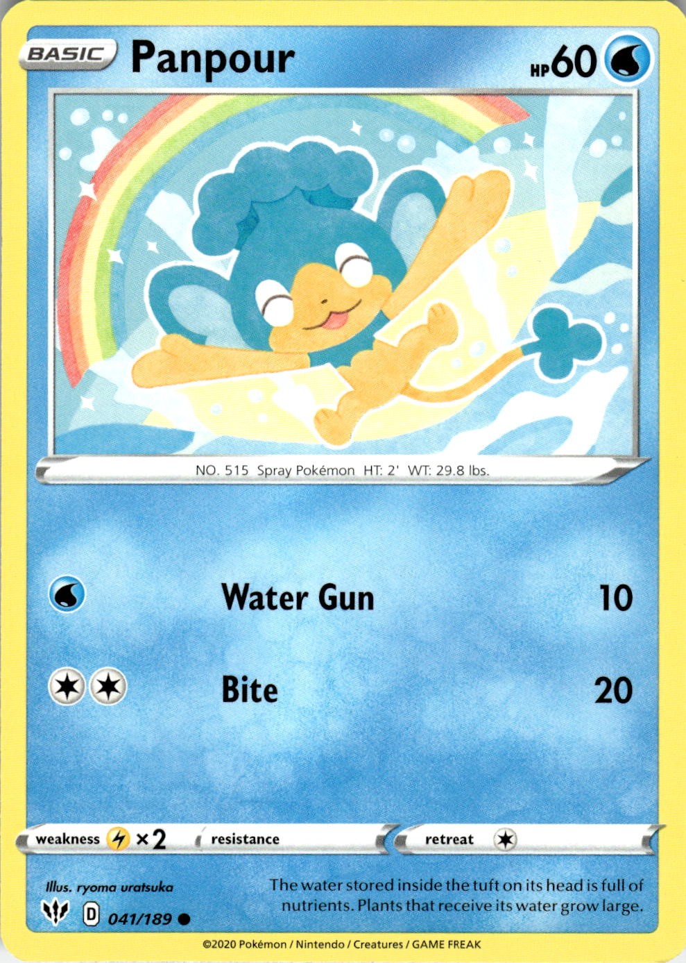 Panpour 041/189 Common Darkness Ablaze Pokemon Near Mint