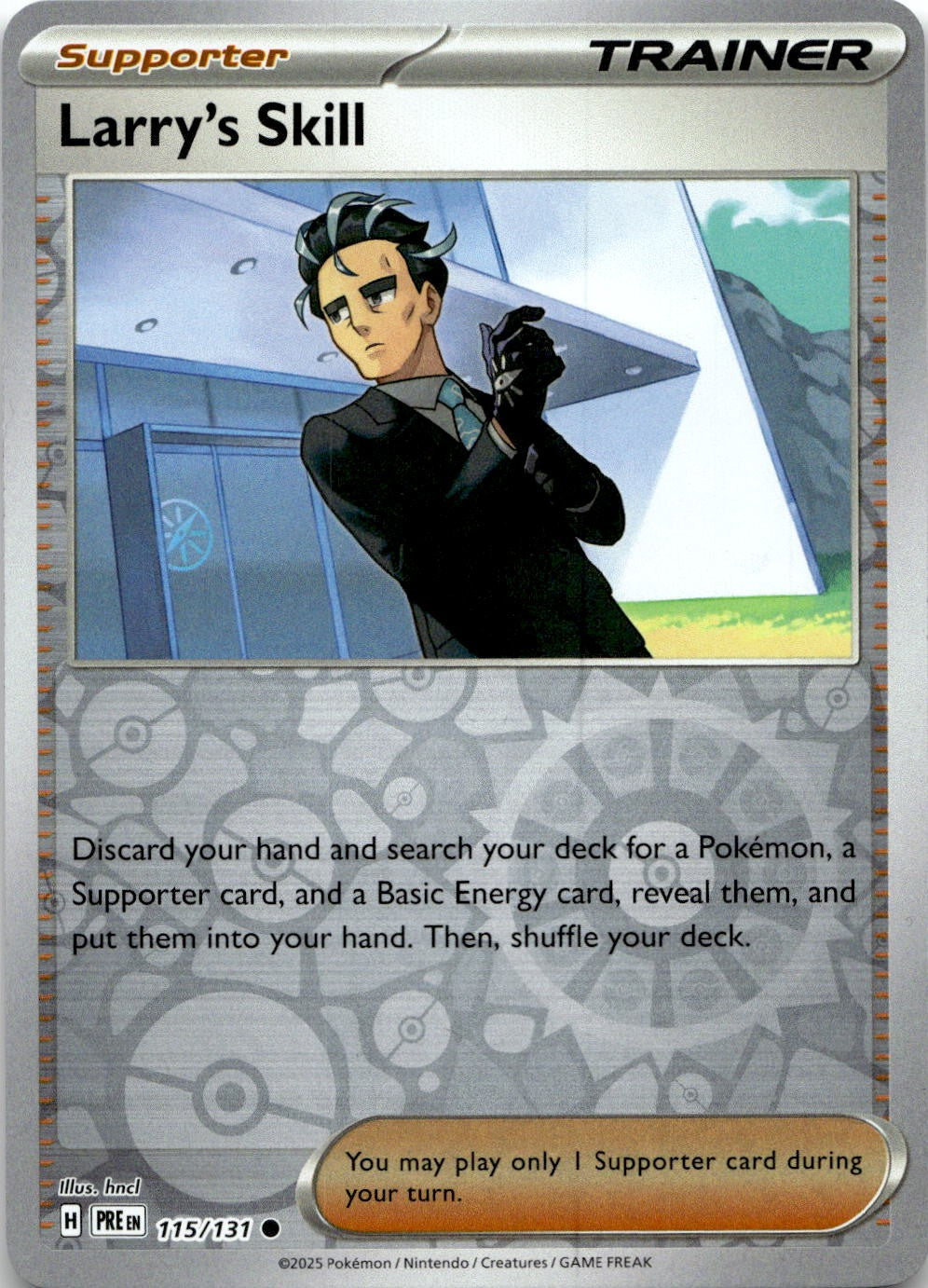 Larry's Skill 115/131 Common Prismatic Evolutions Pokemon Reverse Holo Near Mint