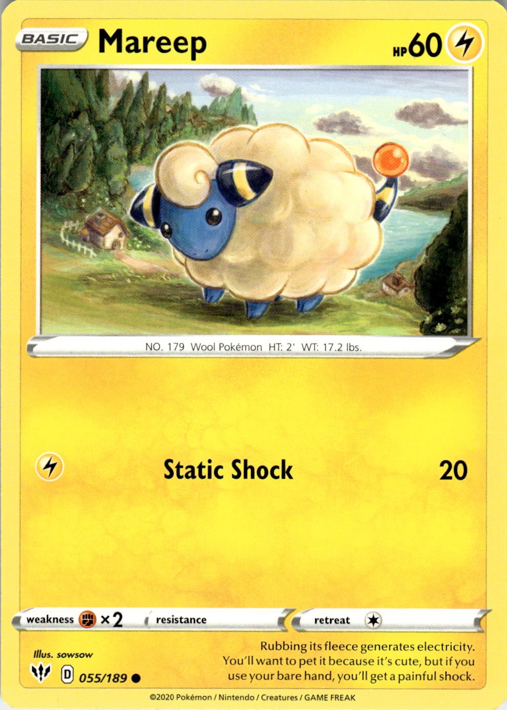 Mareep 055/189 Common Darkness Ablaze Pokemon Near Mint