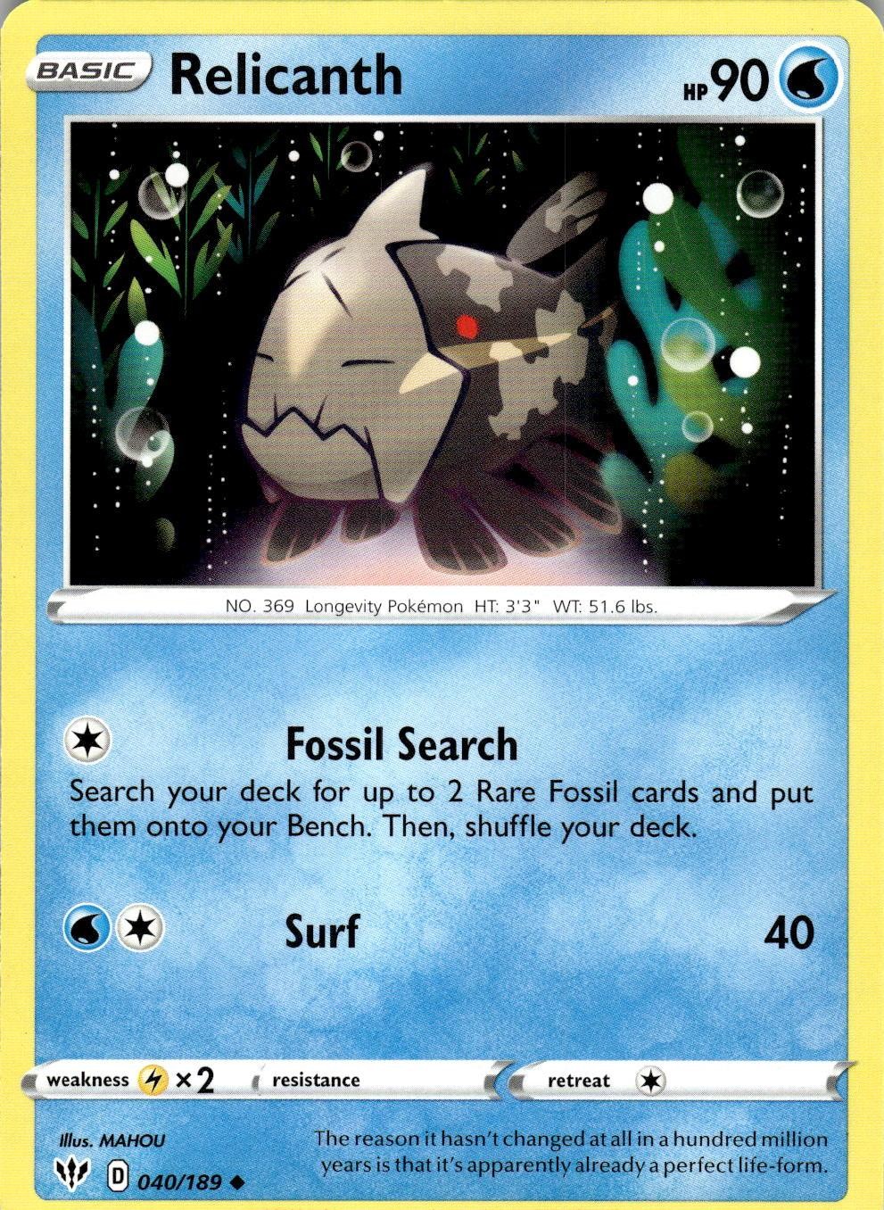 Relicanth 040/189 Uncommon Darkness Ablaze Pokemon Near Mint