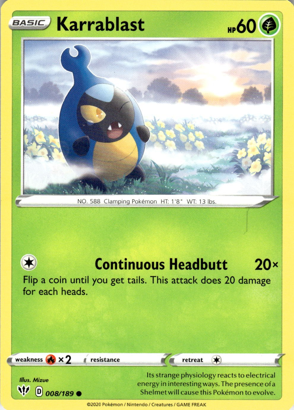Karrablast 008/189 Common Darkness Ablaze Pokemon Near Mint