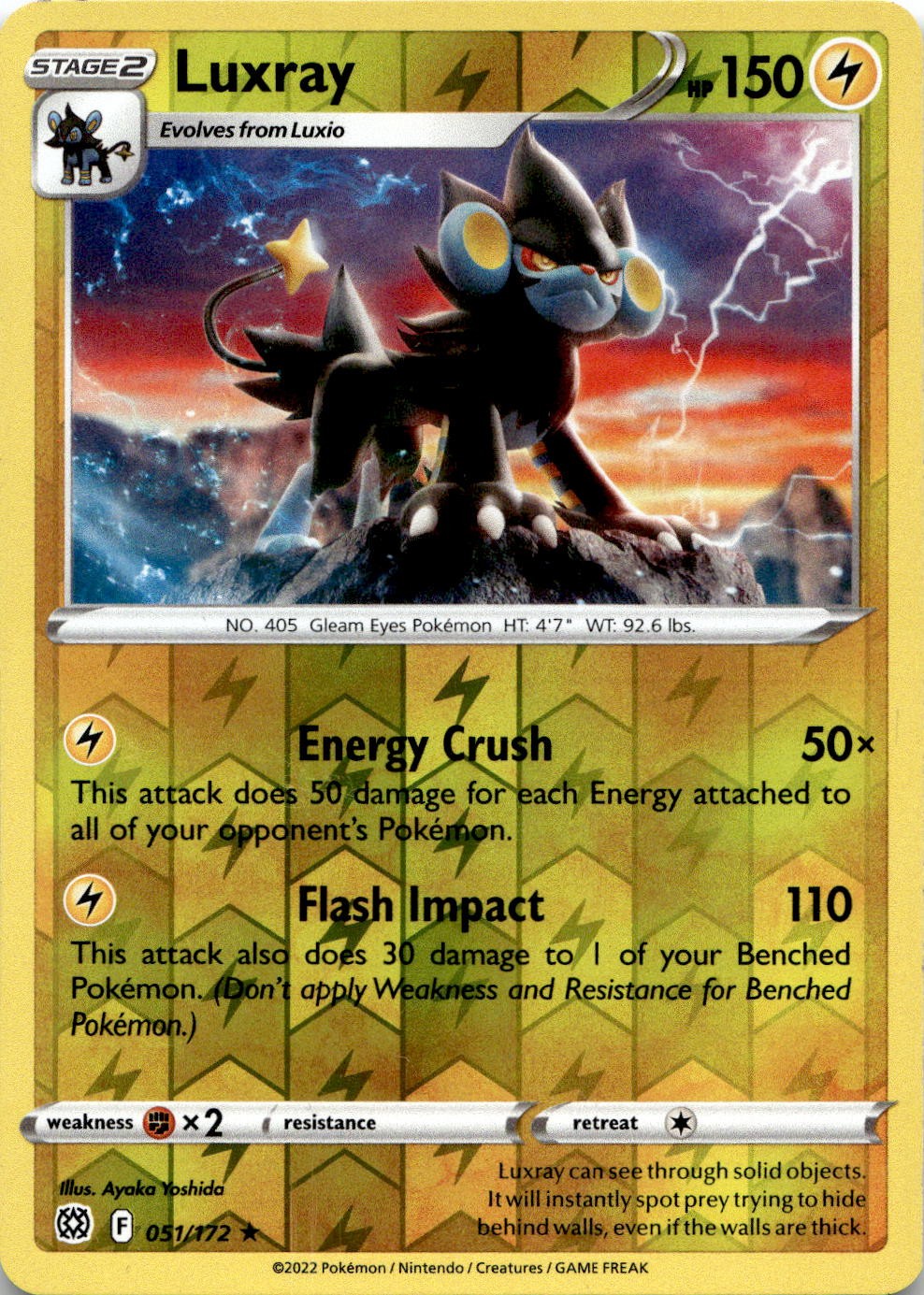 Luxray 051/172 Rare Brilliant Stars Pokemon Reverse Holo Lightly Played