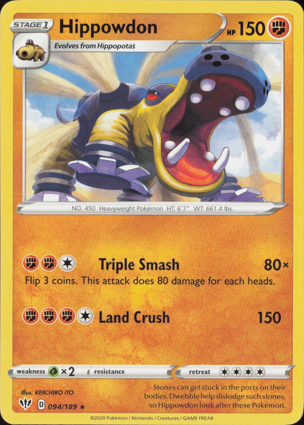 Hippowdon Rare SWSH03: Darkness Ablaze 094/189 NM