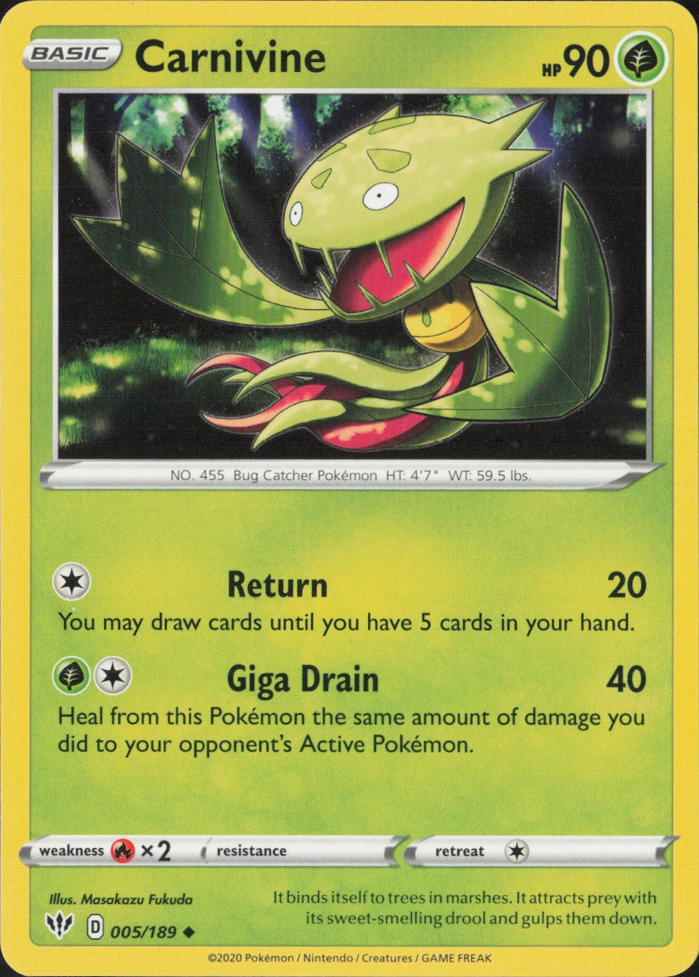 Carnivine Uncommon SWSH03: Darkness Ablaze 005/189 NM