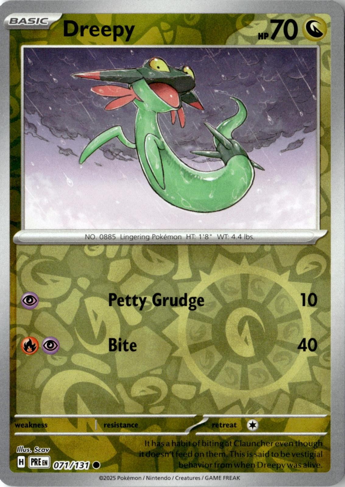 2025 POKEMON DREEPY 071/131 COMMON PRISMATIC EVOLUTIONS REVERSE HOLO NEAR MINT