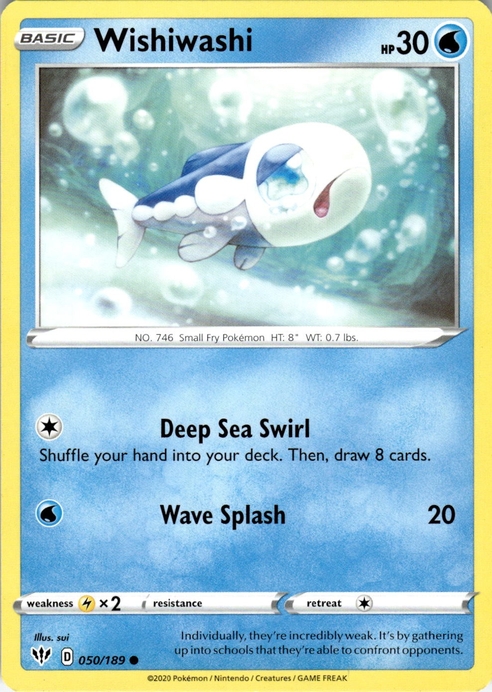 Wishiwashi 050/189 Common Darkness Ablaze Pokemon Near Mint