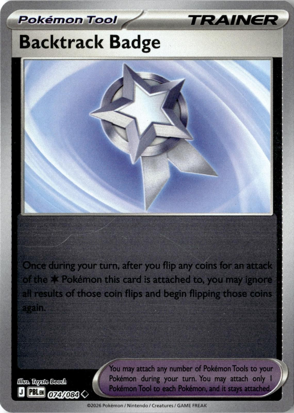 2026 POKEMON BACKTRACK BADGE 074/084 UNCOMMON PITCH BLACK REVERSE HOLO NEAR MINT