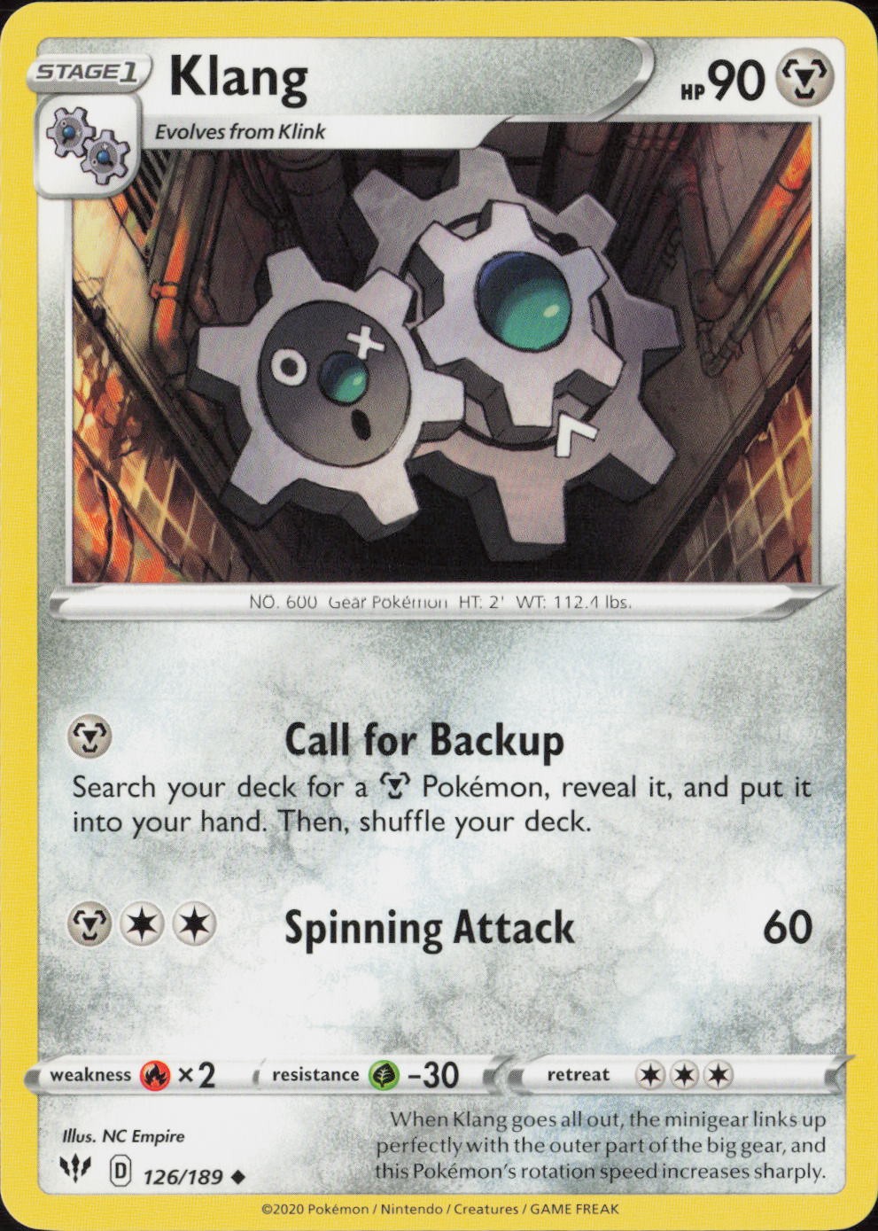 Klang Uncommon SWSH03: Darkness Ablaze 126/189 NM