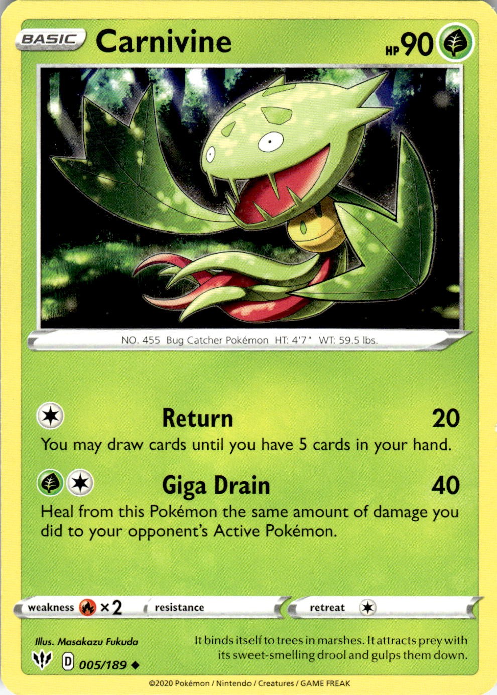 Carnivine 005/189 Uncommon Darkness Ablaze Pokemon Near Mint
