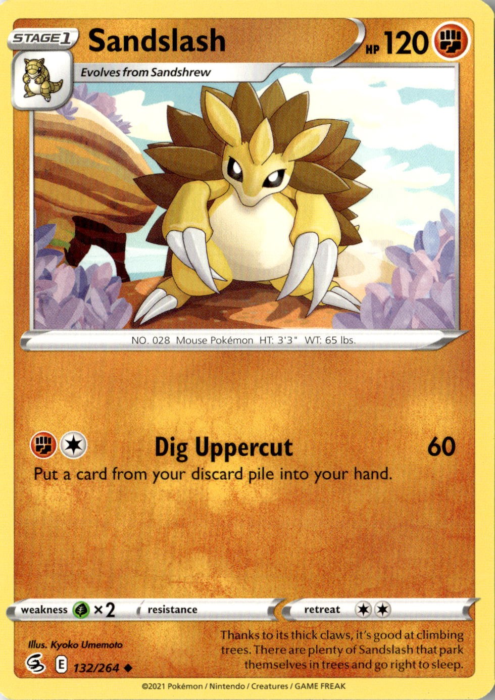 2021 POKEMON SANDSLASH 132/264 UNCOMMON FUSION STRIKE NEAR MINT