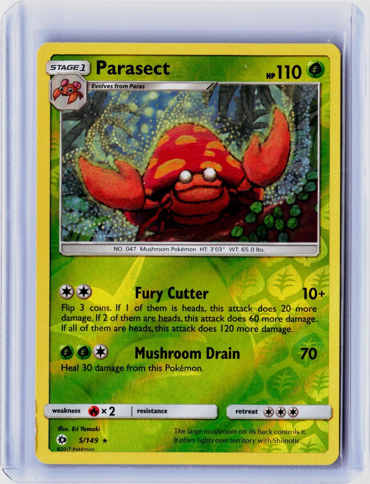 2017 POKEMON PARASECT 5/149 RARE SM BASE SET REVERSE HOLO NEAR MINT