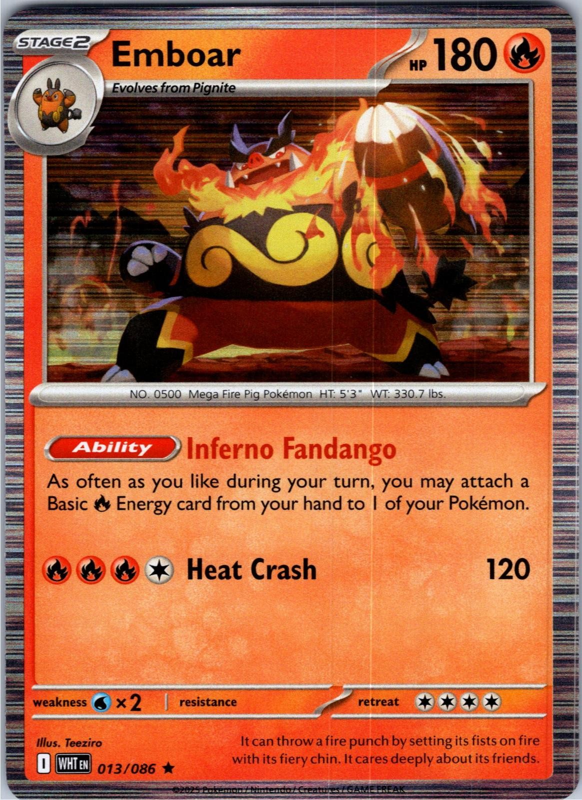 Emboar 013/086 Holo Rare White Flare Pokemon Lightly Played